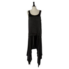 Black asymmetrical sleeveless satin dress with linen edge Y'S Yohji YAMAMOTO