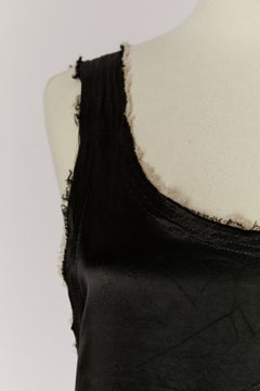Black asymmetrical sleeveless satin dress with linen edge Y'S Yohji YAMAMOTO