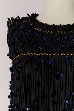 Black rayon jersey fringes cocktail dress with chain and sequin LANVIN