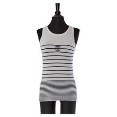White cotton tank top with striped CHANEL