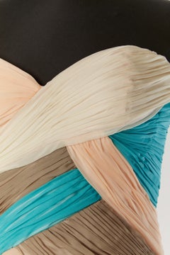 Draped pastel chiffon bustier evening dress with ruffles VERSACE COLLECTION