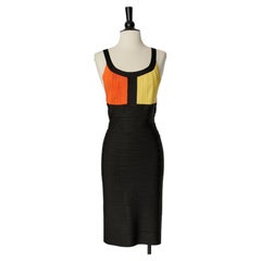 Black, yellow and orange bandage dress HERVE LEGER