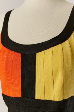 Black, yellow and orange bandage dress HERVE LEGER