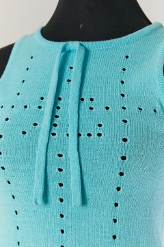 Turquoise blue sleeveless knit top COURREGES