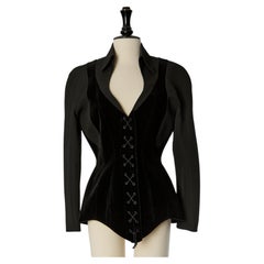 Black wool and velvet single breasted jacket THIERRY MUGLER
