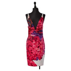 Printed and draped silk cocktail dress ROBERTO CAVALLI