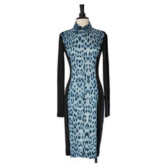 Vestido de seda y jersey negro con estampado animal de ROBERTO CAVALLI