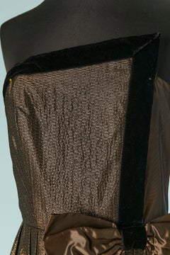 Brown lurex and black velvet bustier evening dress
