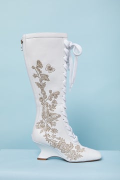 White leather boots with beadwork and embroideries CHRISTIAN DIOR