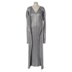 Grey silver pleated dress and coat ensemble PLEATS PLEASE