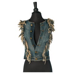 Denim sleeveless vest with fringes PLEIN SUD
