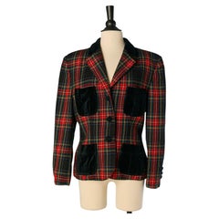 Chaqueta de lana con estampado de tartán y terciopelo, de un solo pecho, de MOSCHINO CHEAP & CHIC
