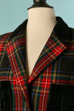 Chaqueta de lana con estampado de tartán y terciopelo, de un solo pecho, de MOSCHINO CHEAP & CHIC