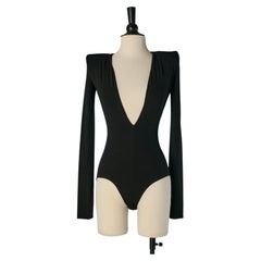 Black jersey bodysuit with deep V neckline ALEXANDRE VAUTHIER