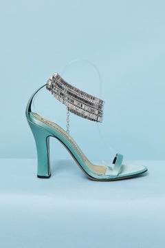 Turquoise blue satin sandals with rhinestone ALEXANDRE VAUTHIER