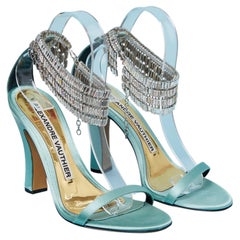 Turquoise blue satin sandals with rhinestone ALEXANDRE VAUTHIER