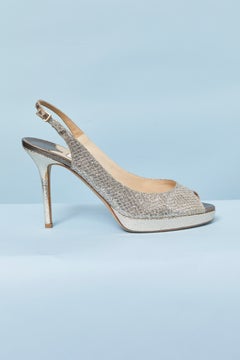 Zapatos de tacón de aguja con punta abierta y brillos plateados de JIMMY CHOO