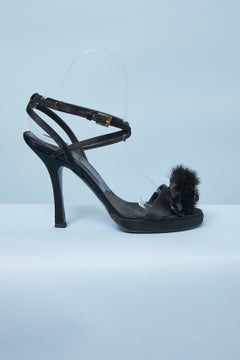 Black satin sandals with pompom and rhinestone VALENTINO GARAVANI