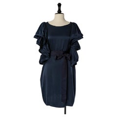 Navy blue silk ruffled cocktail dress LANVIN for H&M