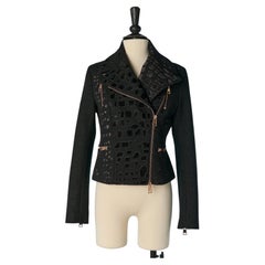 Chaqueta motera de lana gris oscuro con apliques de ante de JOHN GALLIANO