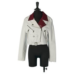 White and burgundy leather biker jacket JOHN GALLIANO