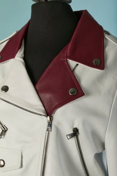 White and burgundy leather biker jacket JOHN GALLIANO