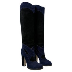 Black and blue suede boots GALLIANO