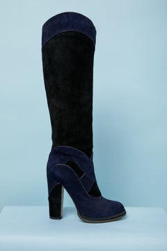 Black and blue suede boots GALLIANO