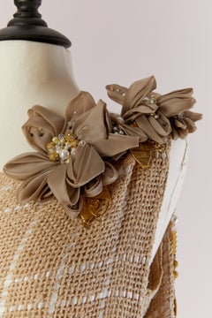 Asymmetrical knit and organza evening dress with chain and beads JEAN DOUCET