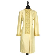 Yellow raw silk evening coat with beadwork and embroideries ROYAL CATHAY