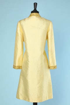 Yellow raw silk evening coat with beadwork and embroideries ROYAL CATHAY