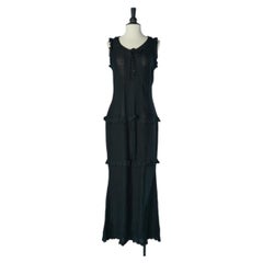 Black long cotton knit dress with laces CHLOE