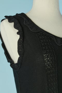 Black long cotton knit dress with laces CHLOE