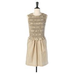 Beige sleeveless cotton dress with smocked CHLOE