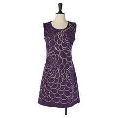 Purple jersey cocktail dress with petals embroderies and cut-work CHLOE