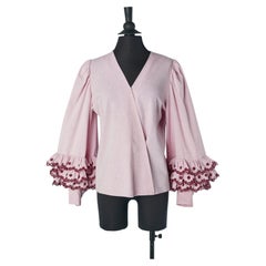 Camicia avvolta in cotone color lilla con ricami GIVENCHY COUTURE