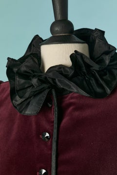 Burgundy velvet diner jacket with taffetas ruffle edge SAINT LAURENT Rive Gauche
