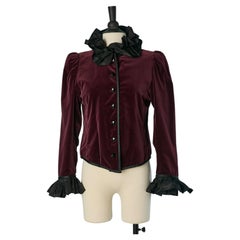 Burgundy velvet diner jacket with taffetas ruffle edge SAINT LAURENT Rive Gauche