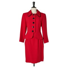 Ensemble jupe-tailleuse en crêpe rouge avec passepoil noir YVES SAINT LAURENT RIVE GAUCHE