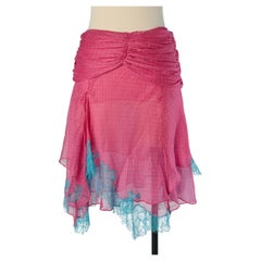Gonna a balze in chiffon di seta e pizzo blu di LOLITA LEMPICKA