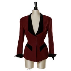 Burgundy wool single breasted jacket with velvet details THIERRY MUGLER