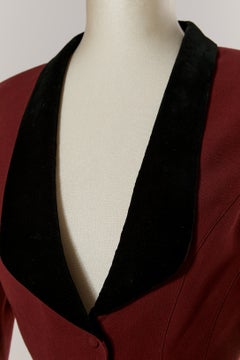 Burgundy wool single breasted jacket with velvet details THIERRY MUGLER