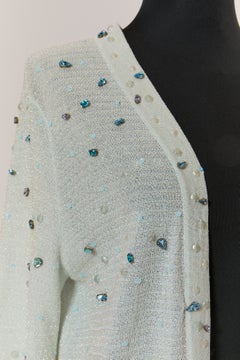 Pale green long cardigan with rhinestone CHANEL