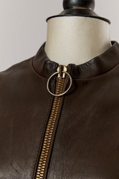Brown sleeveless leather dress with belt PIERRE CARDIN