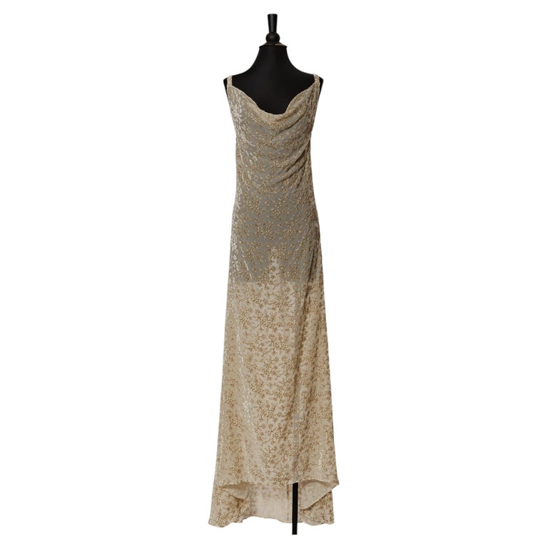 Christian Dior See-through beige velvet dévoré backless evening dress CHRISTIAN DIOR