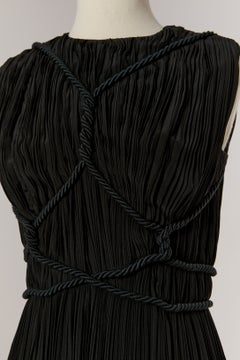 Black draped sleeveless jersey dress with rope CHRISTIAN DIOR