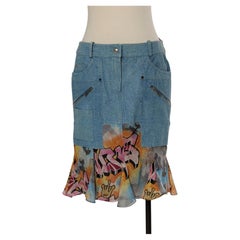 Denim skirt and printed silk chiffon CHRISTIAN DIOR Boutique by J GALLIANO