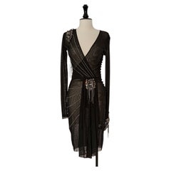 Black draped tulle cocktail dress with rhinestone embellishment MICHEL KLEIN