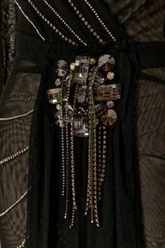 Black draped tulle cocktail dress with rhinestone embellishment MICHEL KLEIN