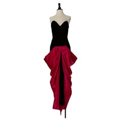 Abito da sera bustier in velluto nero con strascico in raso VICTOR COSTA